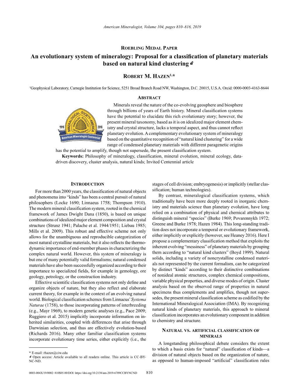 American Mineralogist, Volume 104, Pages 810–816, 2019