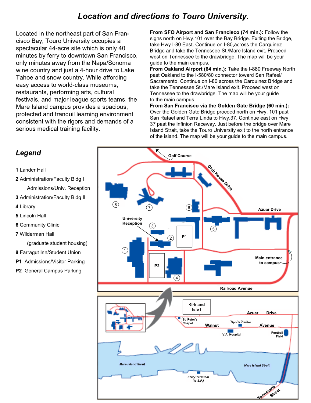 Location and Directions to Touro University