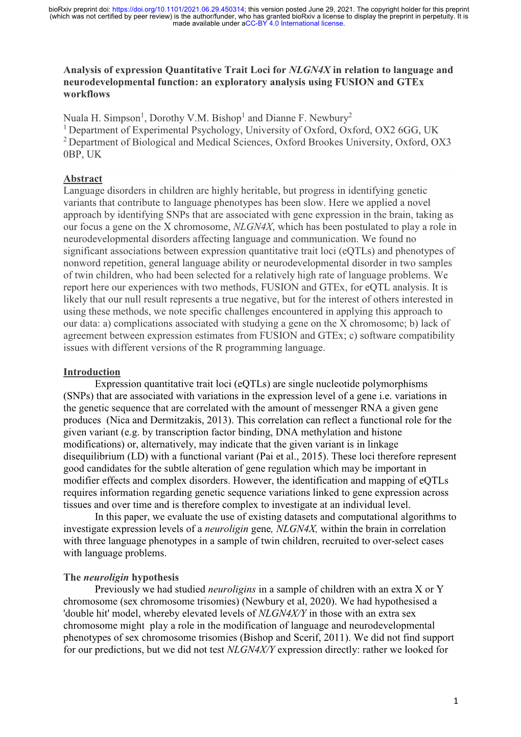 Analysis of Expression Quantitative Trait Loci for NLGN4X In