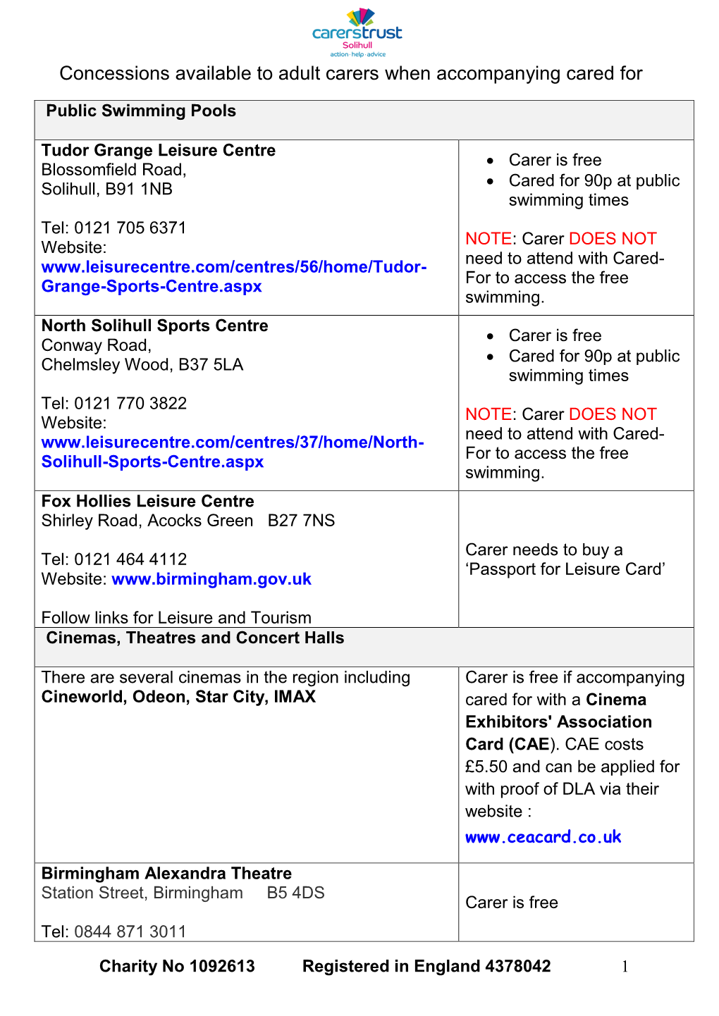 Concessions Available to Adult Carers When Accompanying Cared For