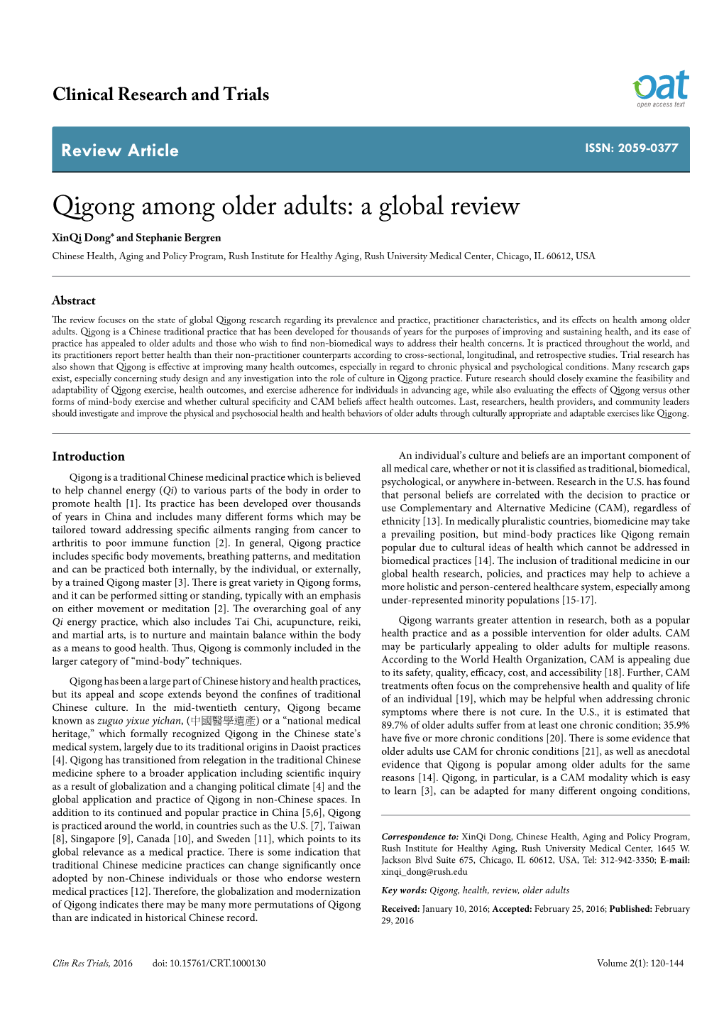 Qigong Among Older Adults: a Global Review