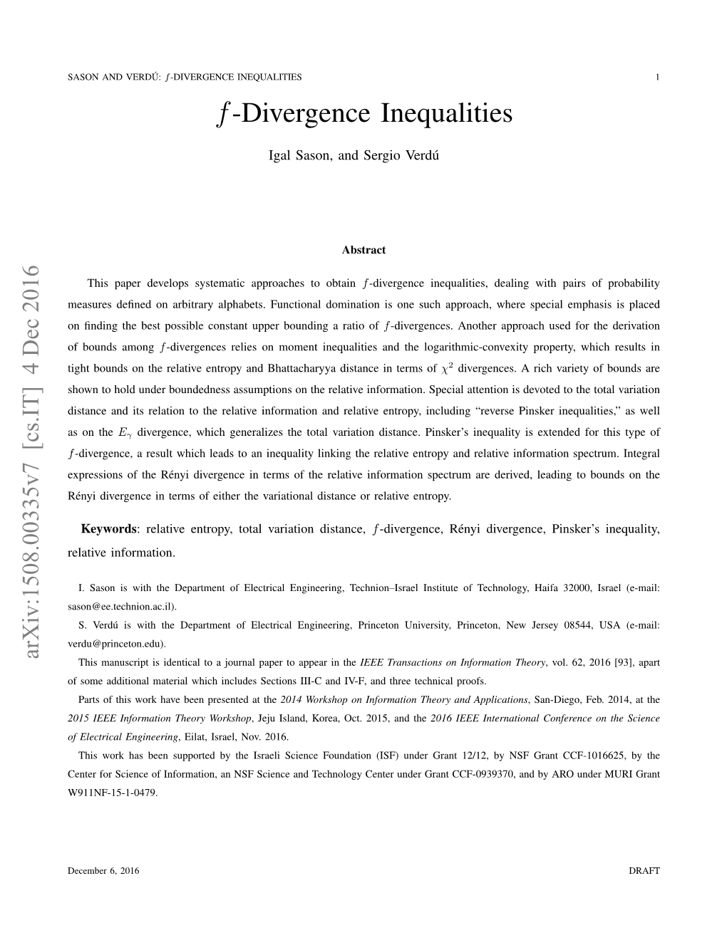 F-DIVERGENCE INEQUALITIES 1 F-Divergence Inequalities