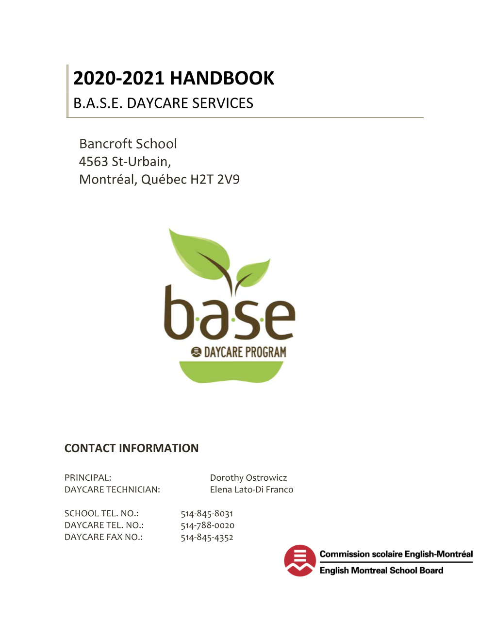 BASE Daycare Handbook 2020-2021