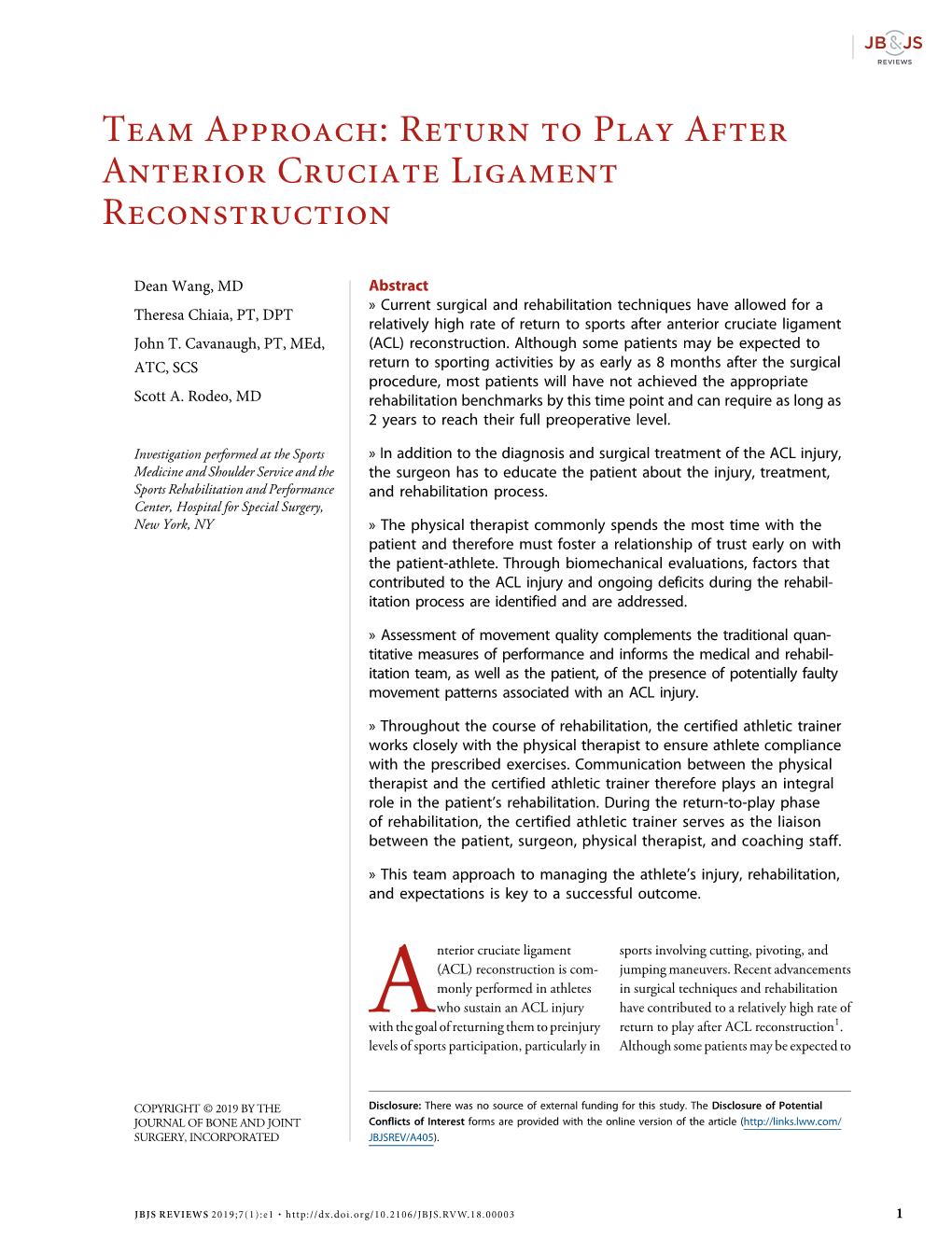 Play After Anterior Cruciate Ligament Reconstruction