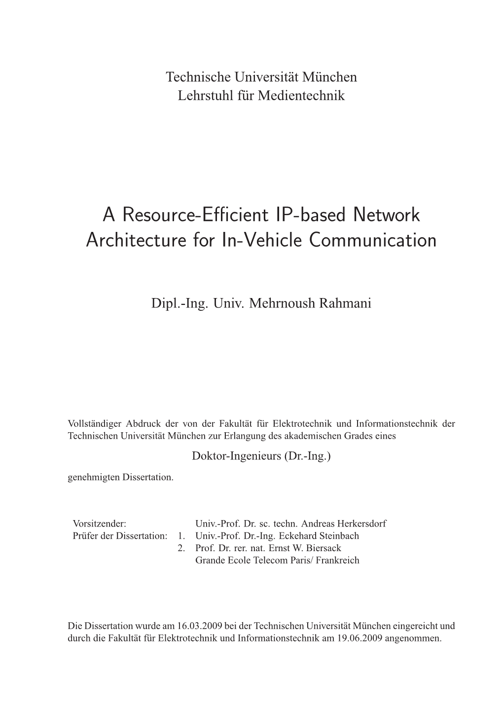 A Resource-Efficient IP-Based Network Architecture for In-Vehicle