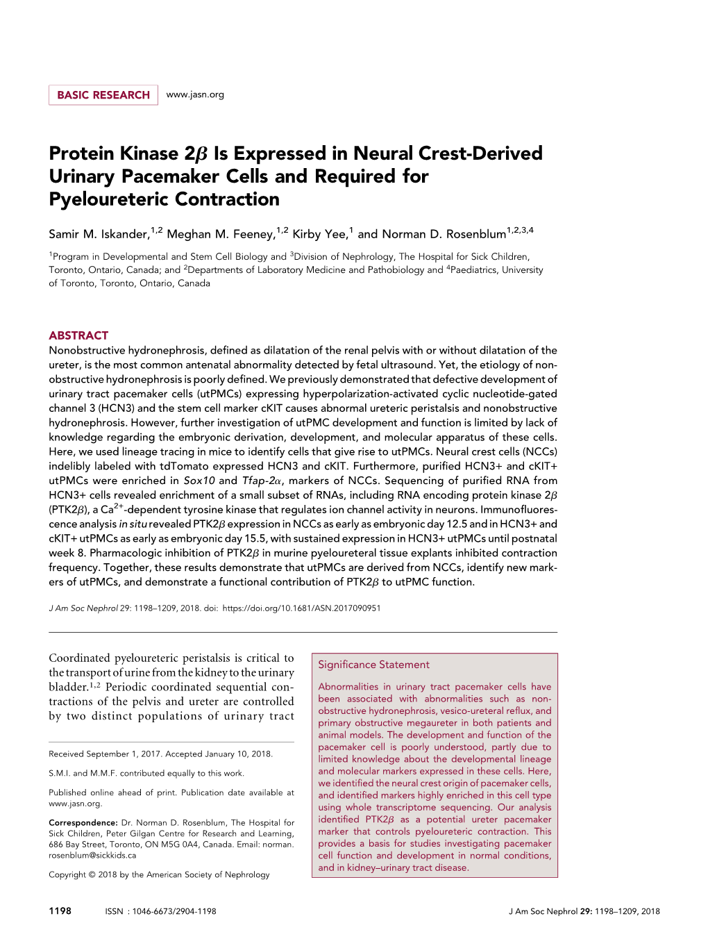 Protein Kinase 2Β Is Expressed in Neural Crest-Derived Urinary Pacemaker Cells and Required for Pyeloureteric Contraction