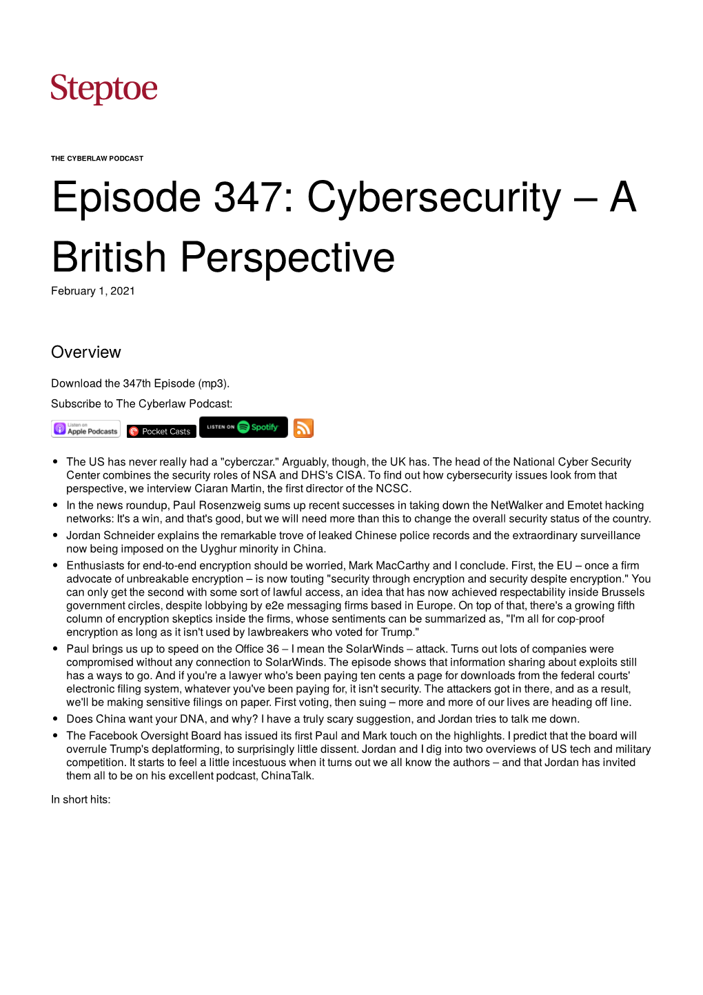 Episode 347: Cybersecurity – a British Perspective