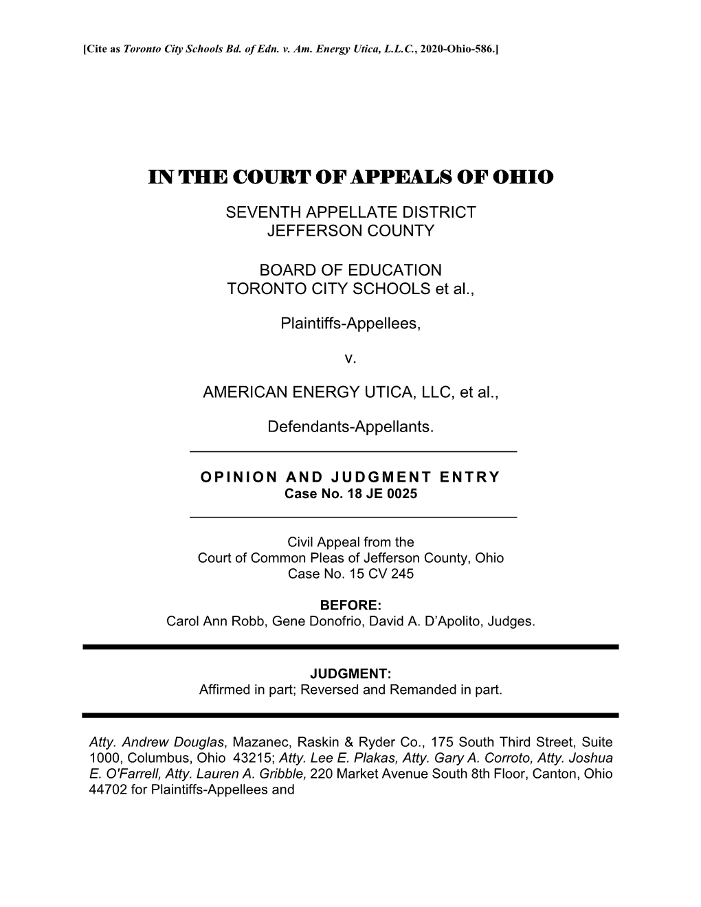 Toronto City Schools Bd. of Edn. V. Am. Energy Utica, L.L.C., 2020-Ohio-586.]