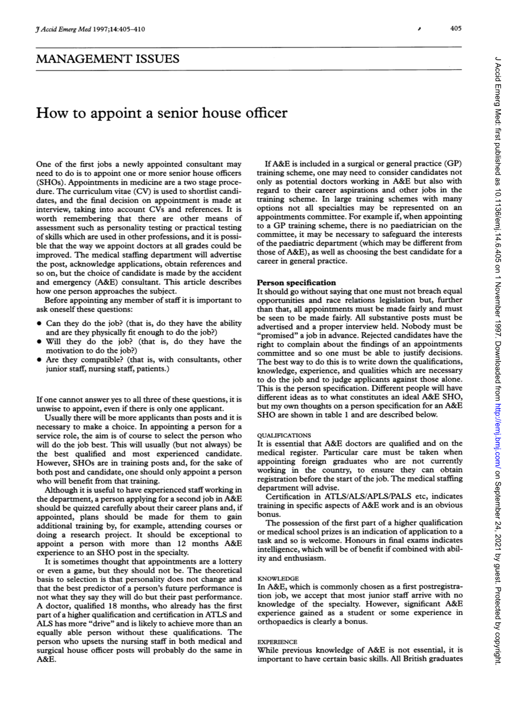 How to Appoint a Senior House Officer