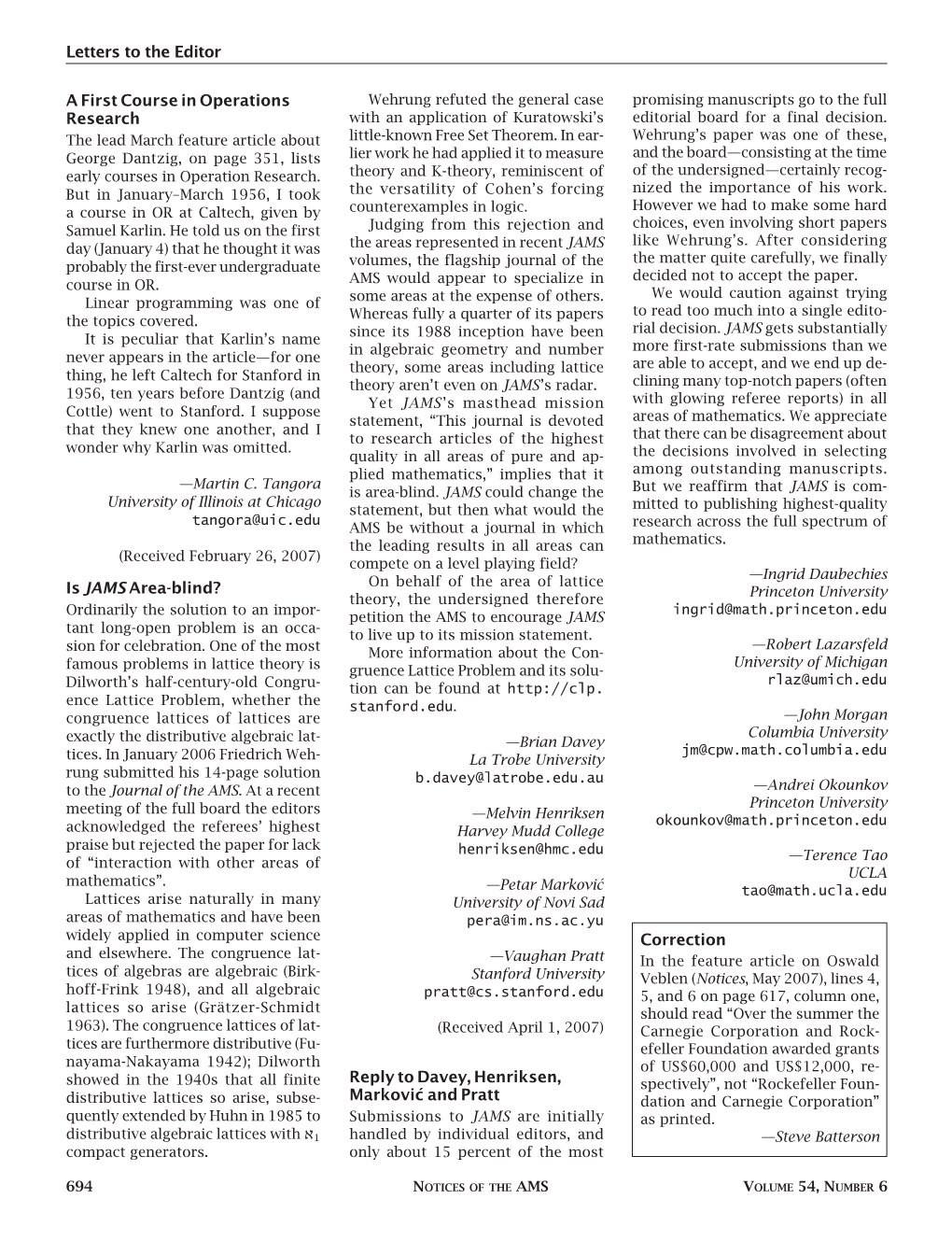 Letters to the Editor a First Course in Operations Research Is JAMS Area-Blind? Reply to Davey, Henriksen, Markovic and Pratt Co