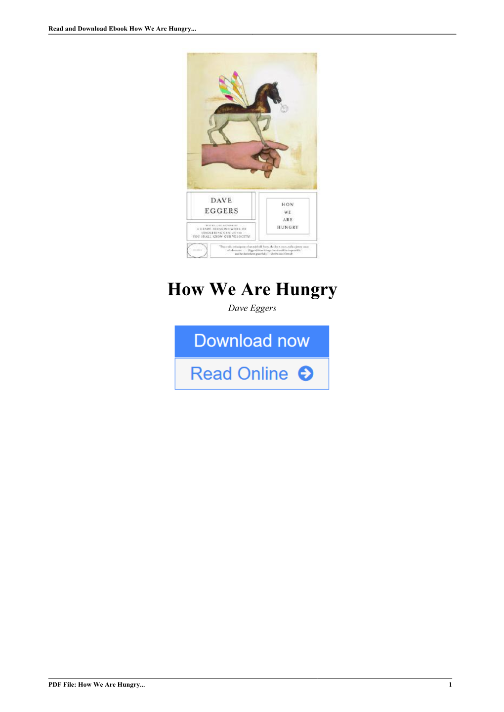 How We Are Hungry by Dave Eggers