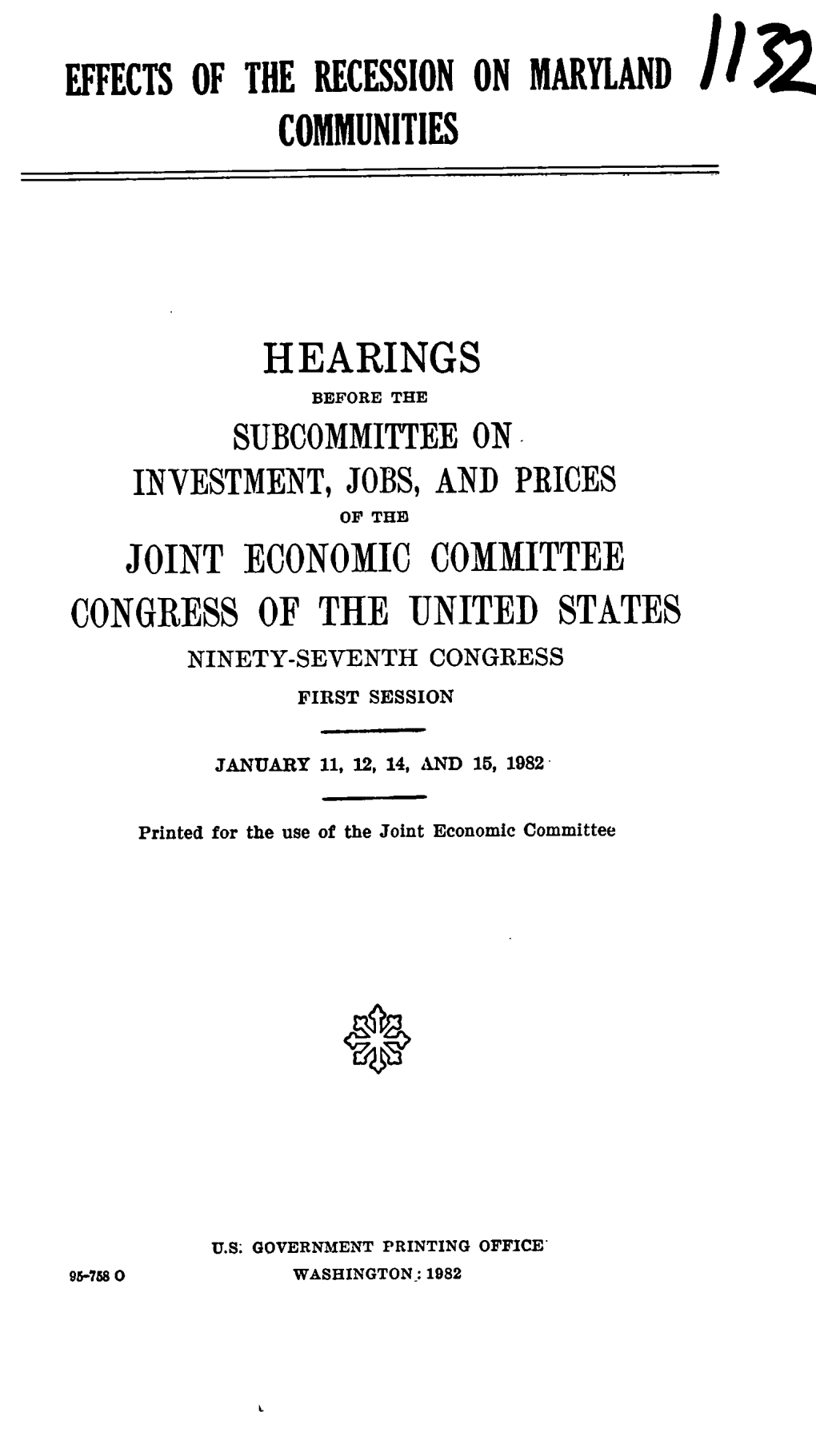 Effects of the Recession on Maryland Communities Hearings