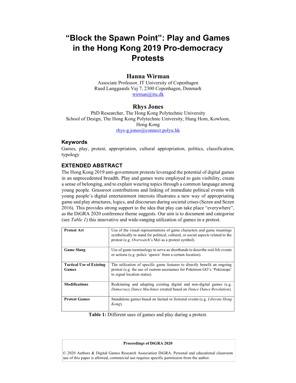 Play and Games in the Hong Kong 2019 Pro-Democracy Protests