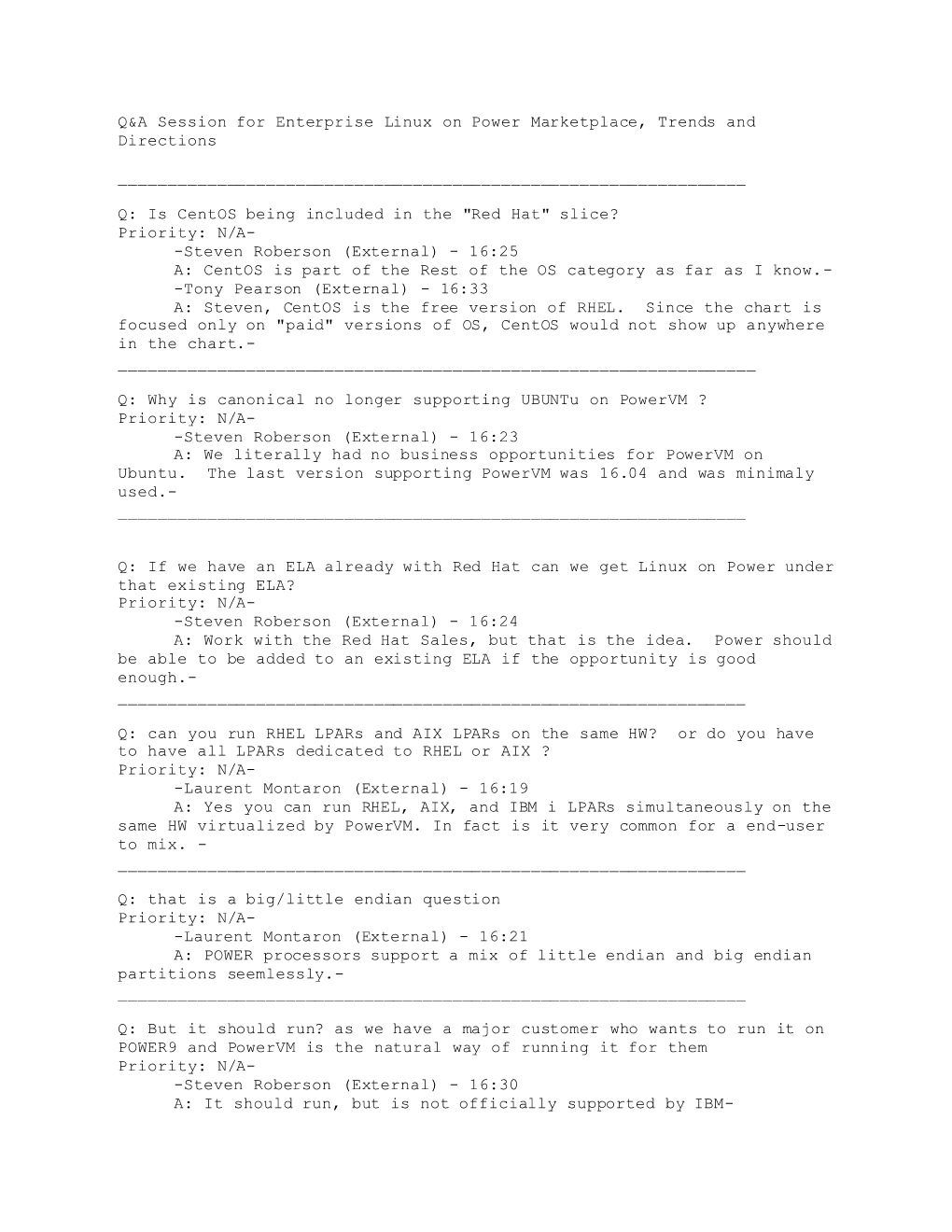 Q&A Session for Enterprise Linux on Power Marketplace, Trends
