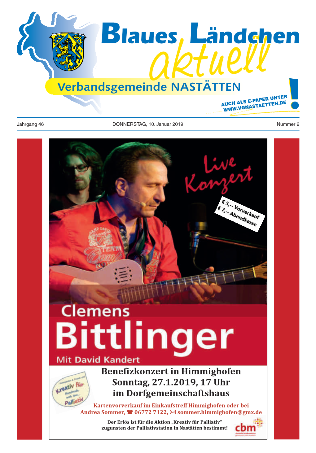 P Benefizkonzert in Himmighofen Sonntag, 27.1.2019, 17 Uhr Im