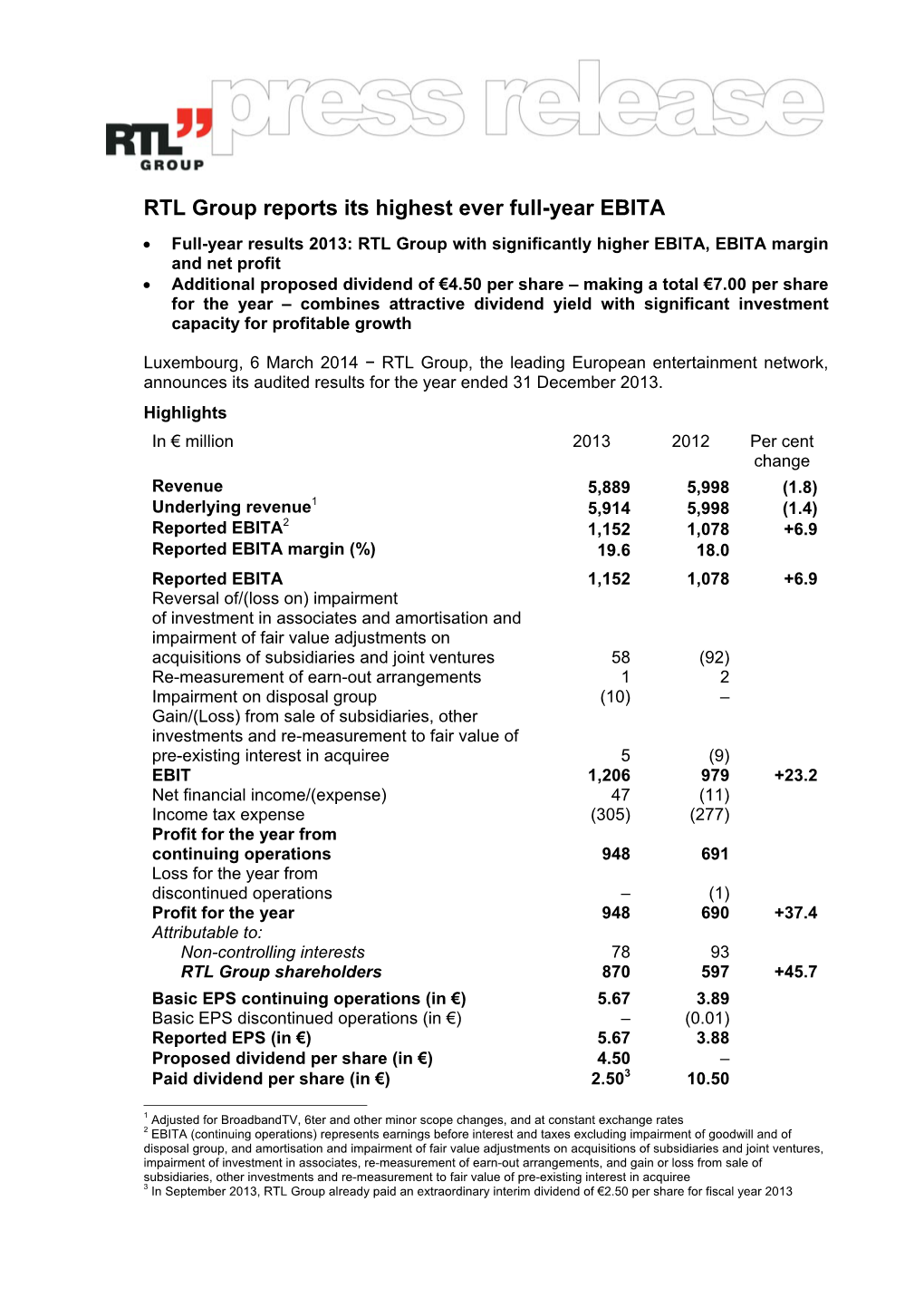 RTL Group Reports Its Highest Ever Full-Year EBITA