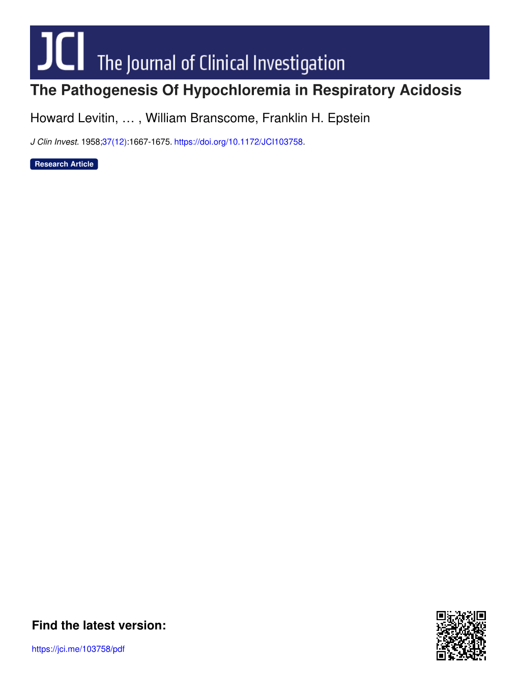 The Pathogenesis of Hypochloremia in Respiratory Acidosis