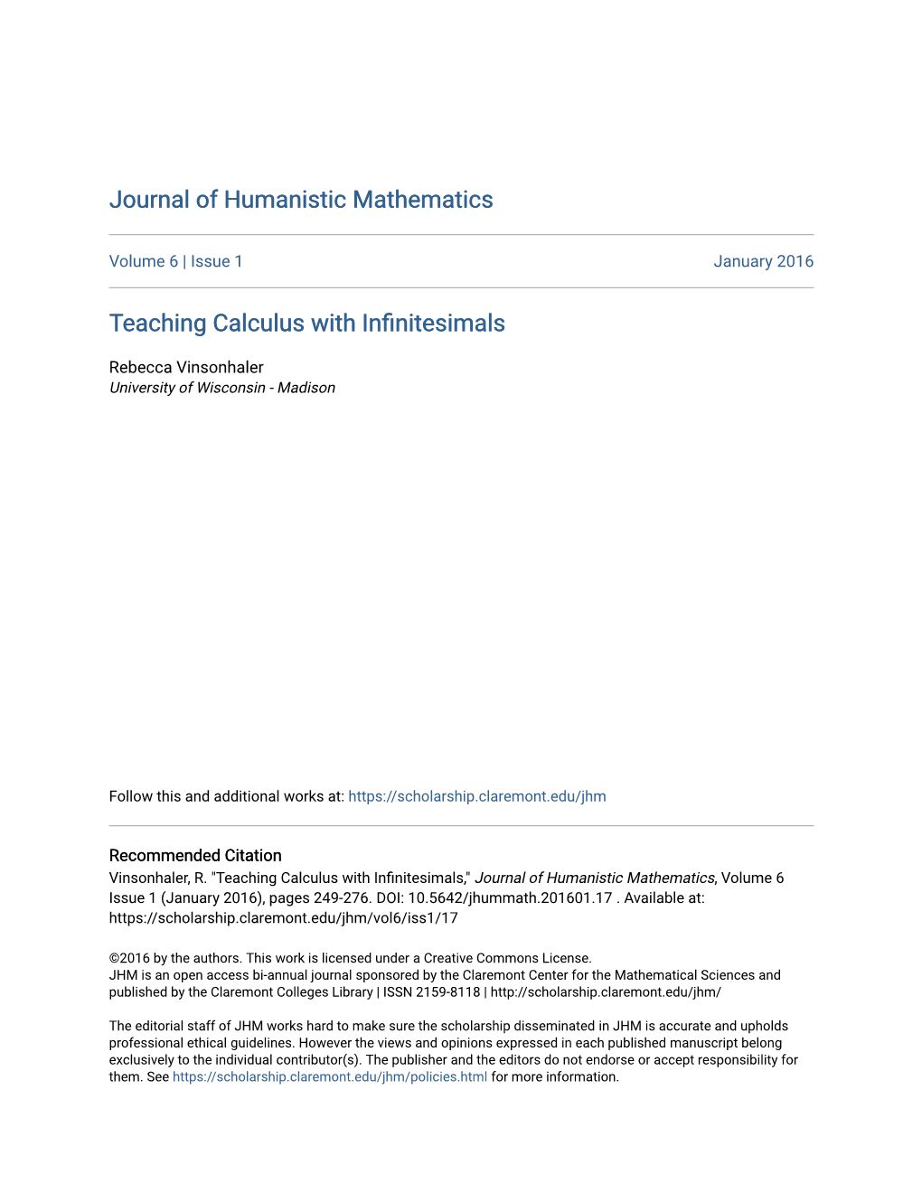 Teaching Calculus with Infinitesimals