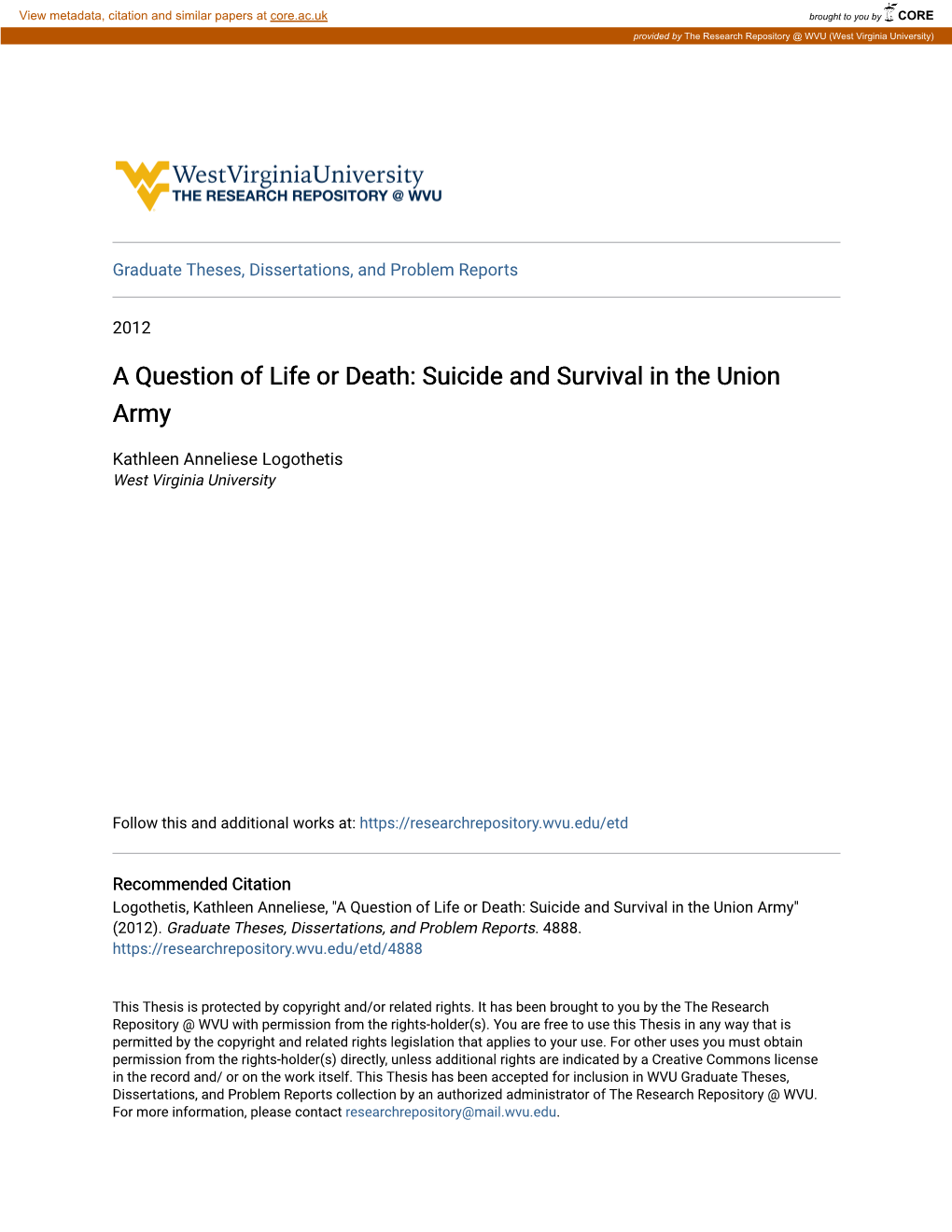 Suicide and Survival in the Union Army