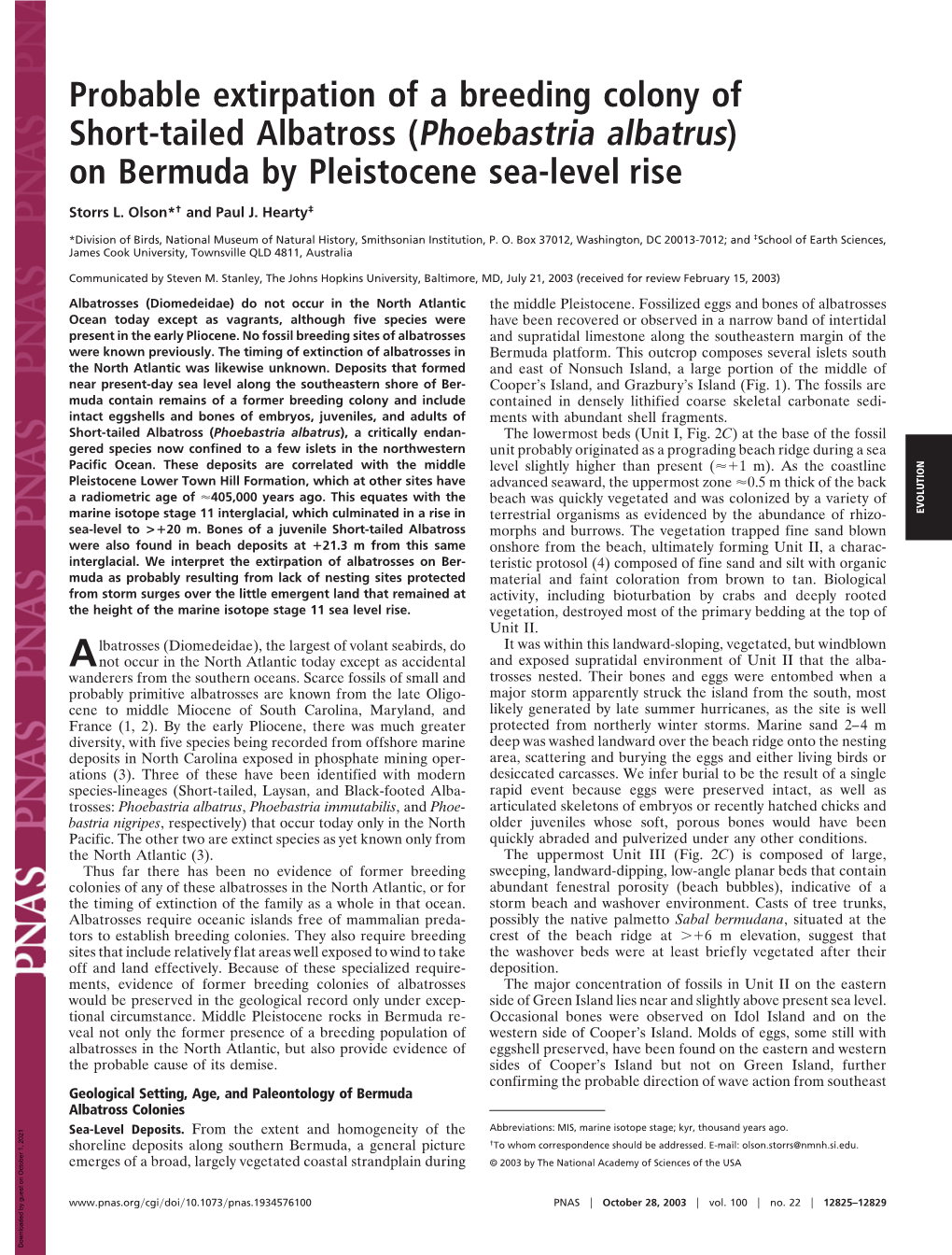 Phoebastria Albatrus) on Bermuda by Pleistocene Sea-Level Rise
