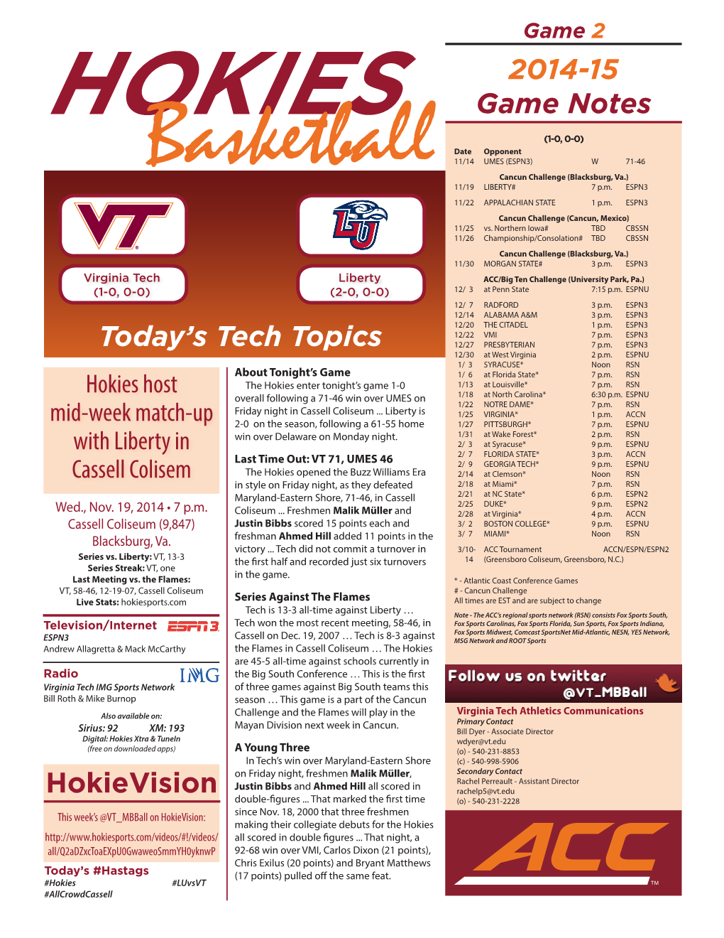 Today's Tech Topics 2014-15 Game Notes