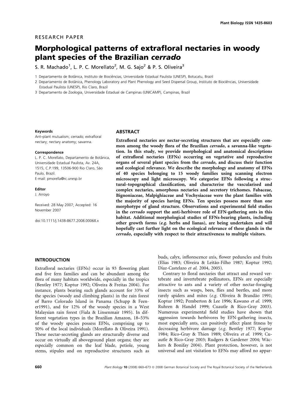 Morphological Patterns of Extrafloral Nectaries in Woody Plant Species Of