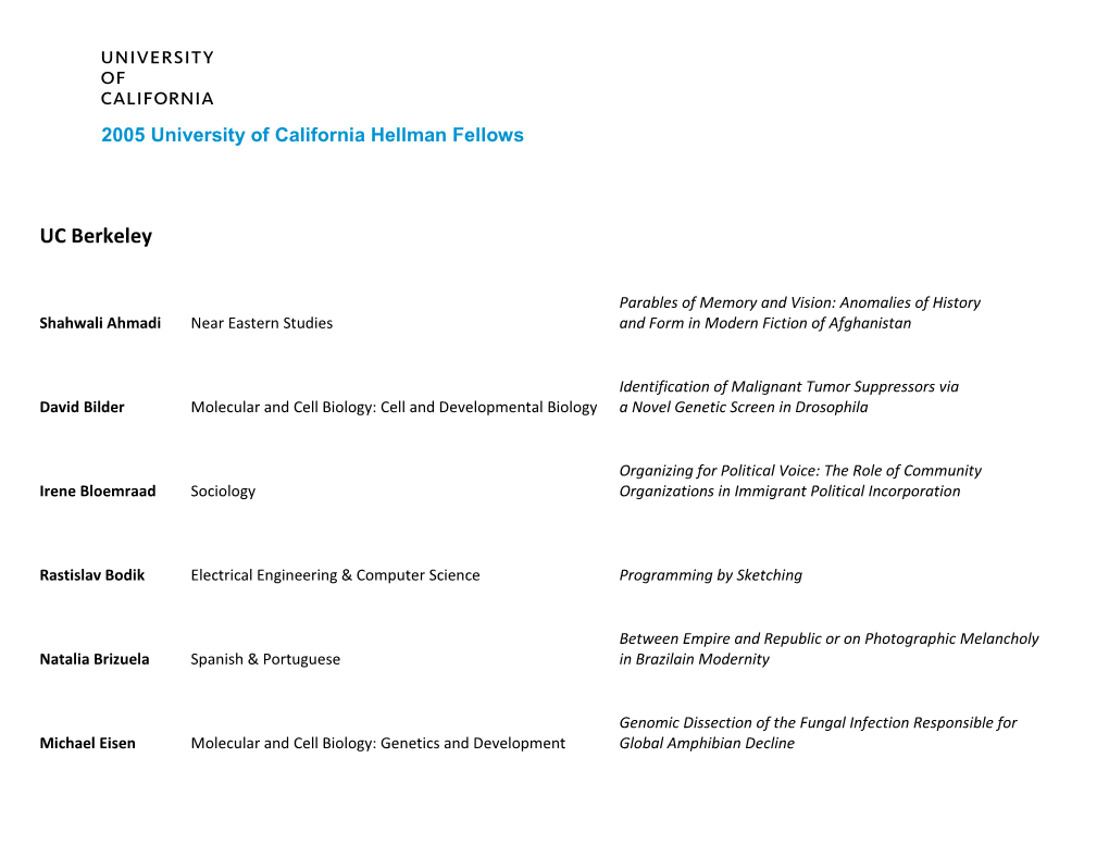 2005 University of California Hellman Fellows