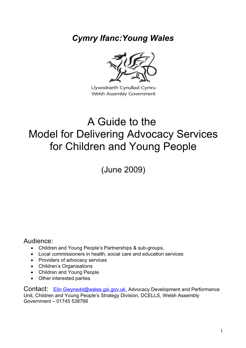 New Service Model for Delivering Advocacy Services for Children and Young People