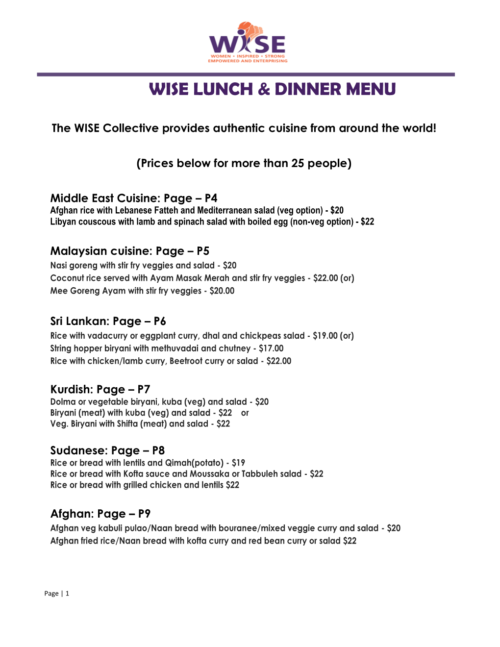 LUNCH & DINNER Menu