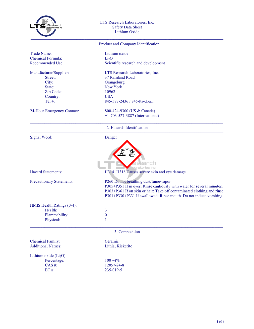 Material Safety Data Sheet