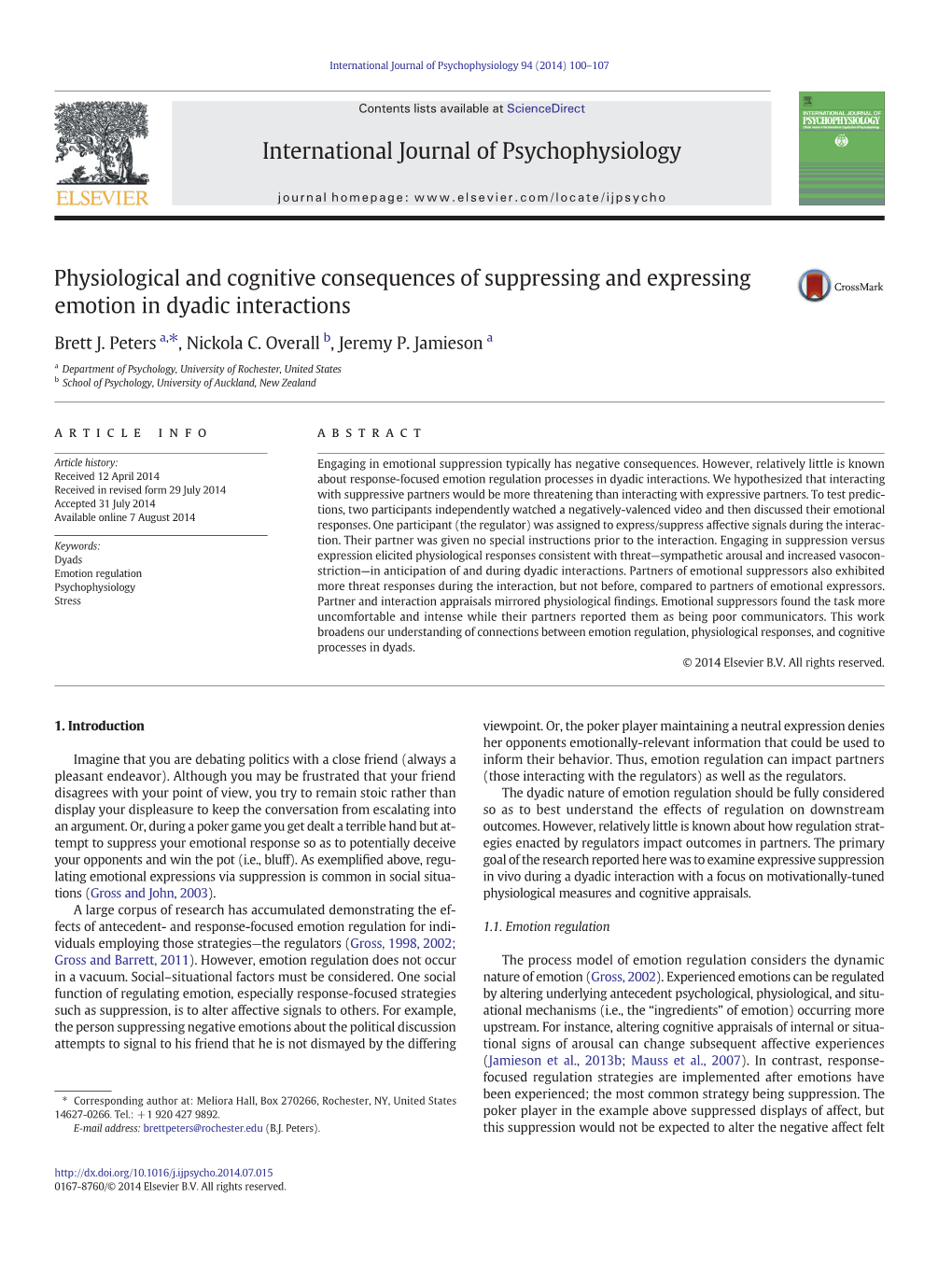 Physiological and Cognitive Consequences of Suppressing and Expressing Emotion in Dyadic Interactions