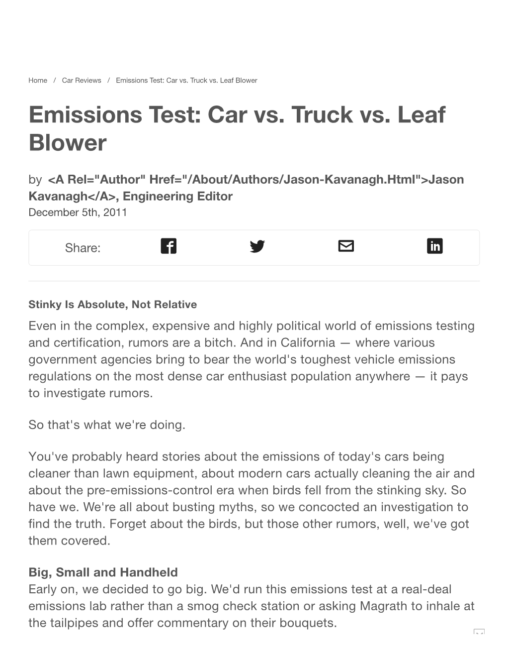 Emissions Test: Car Vs. Truck Vs. Leaf Blower Emissions Test: Car Vs