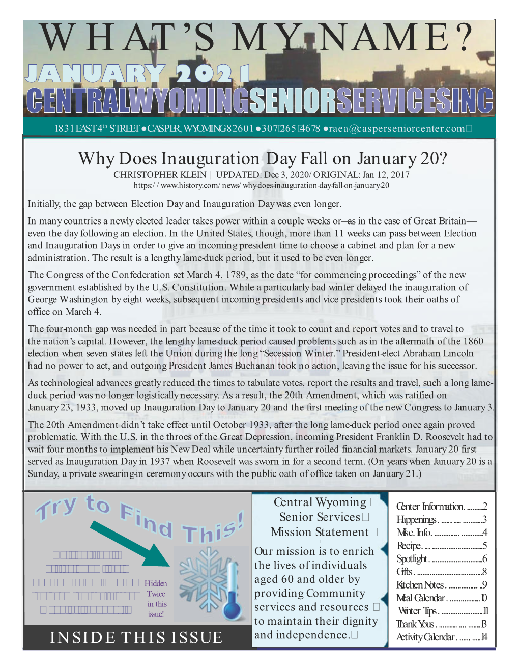 Senior Center January 2021 Newsletter