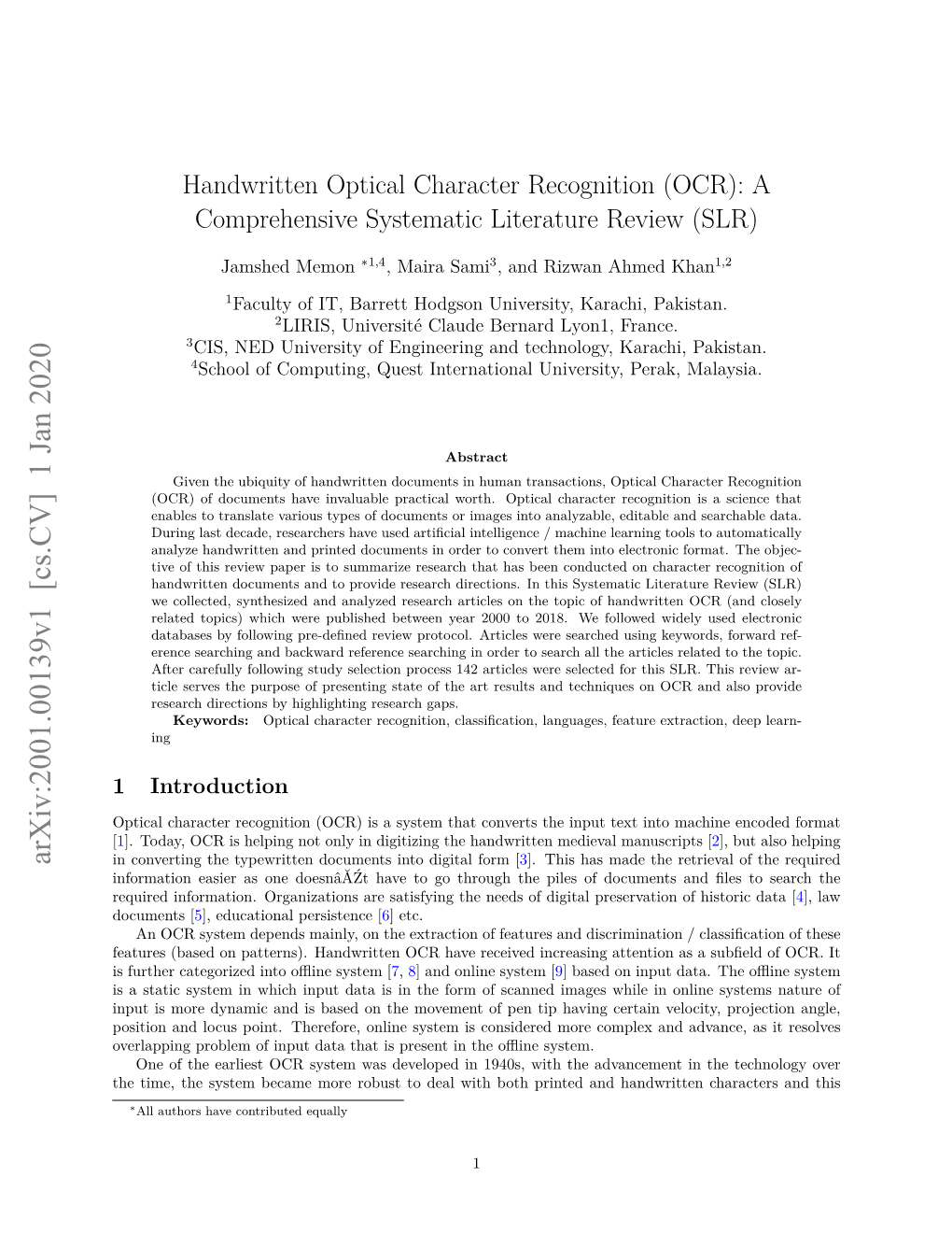 Handwritten Optical Character Recognition (OCR): a Comprehensive Systematic Literature Review (SLR)