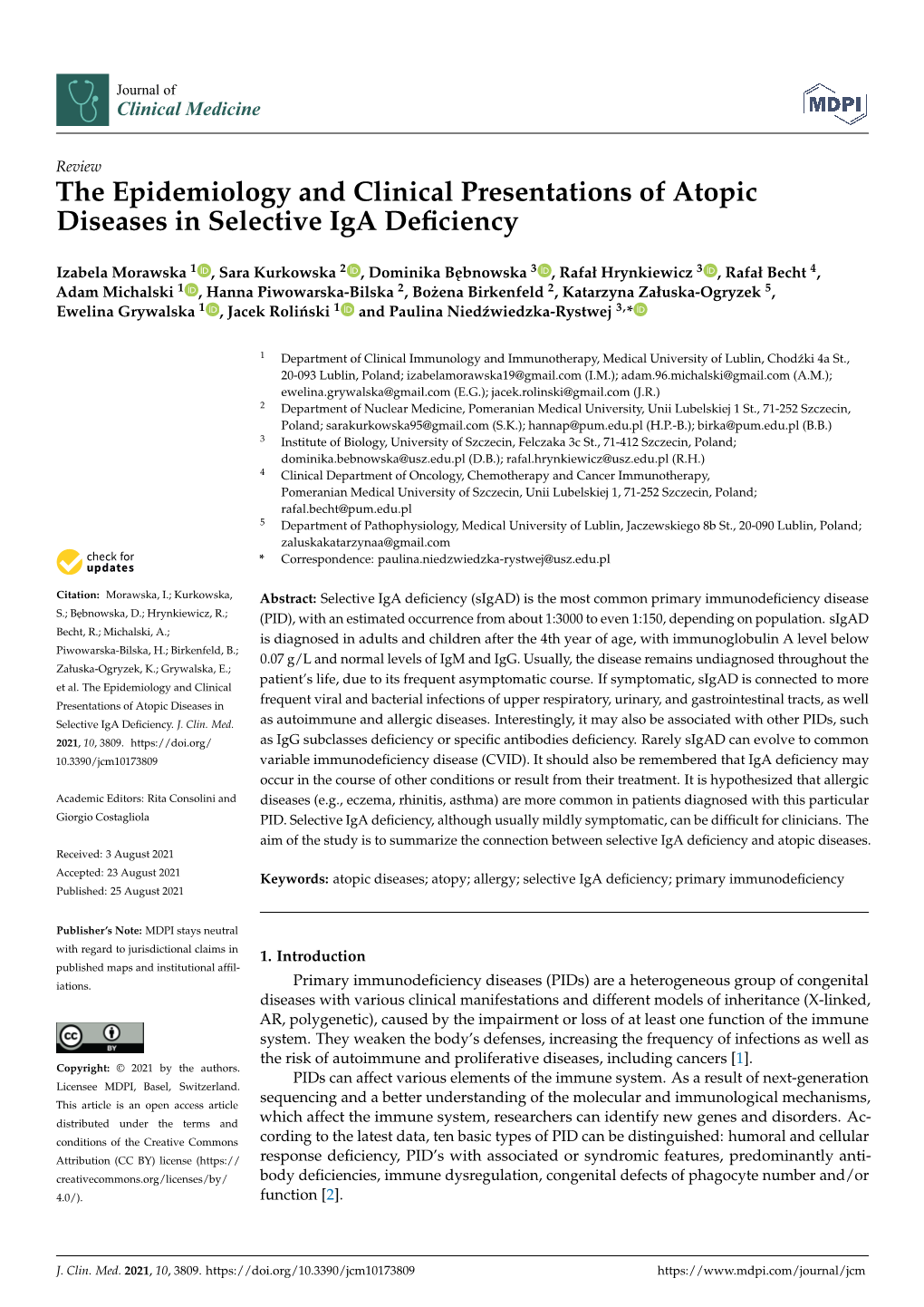 The Epidemiology and Clinical Presentations of Atopic Diseases in Selective Iga Deﬁciency