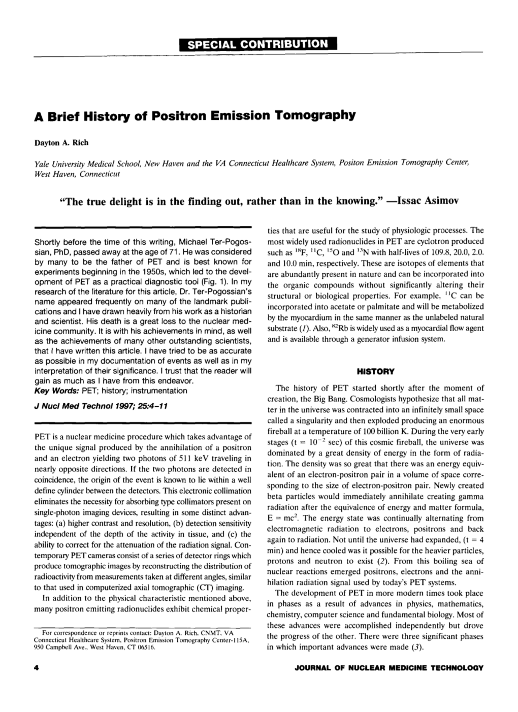 A Brief History of Positron Emission Tomography