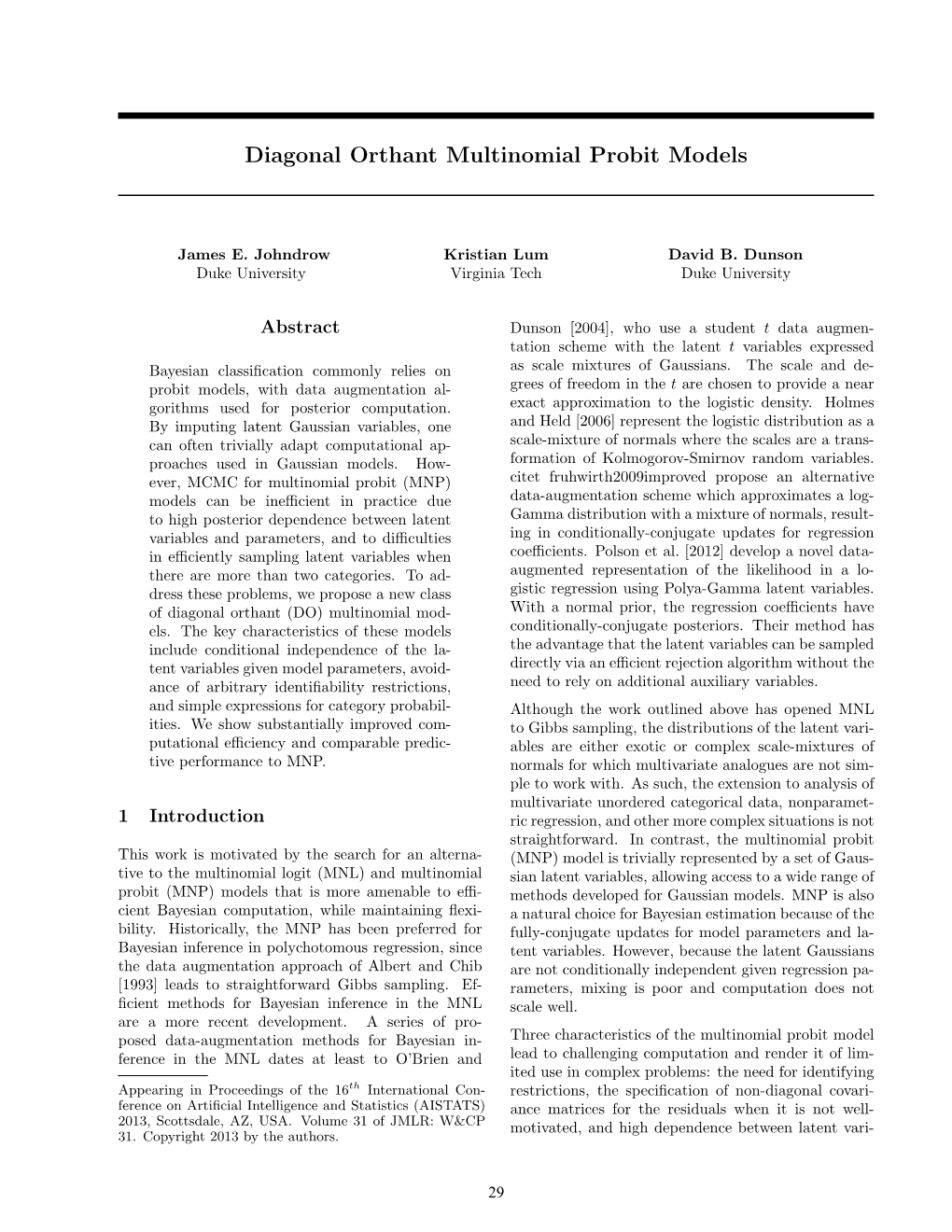 Diagonal Orthant Multinomial Probit Models