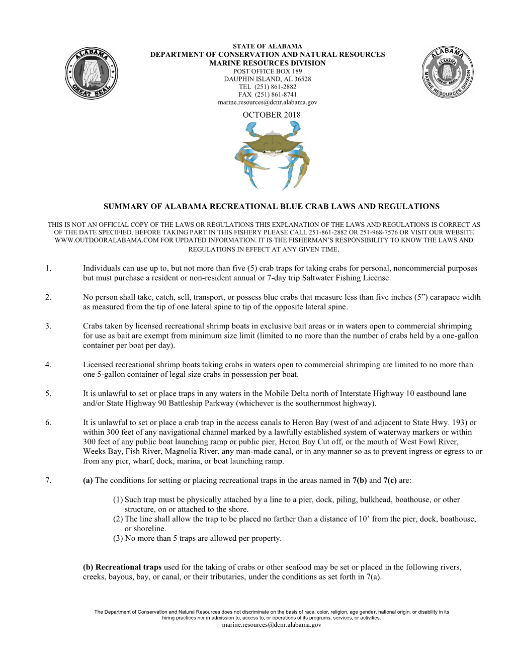 Recreational Blue Crab Regulations