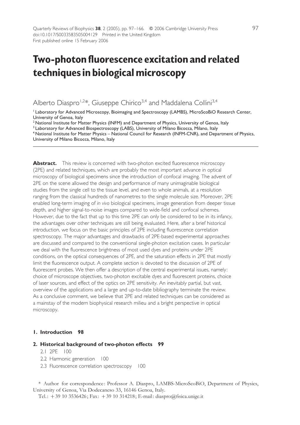 Two-Photon Fluorescence Excitation and Related Techniques in Biological