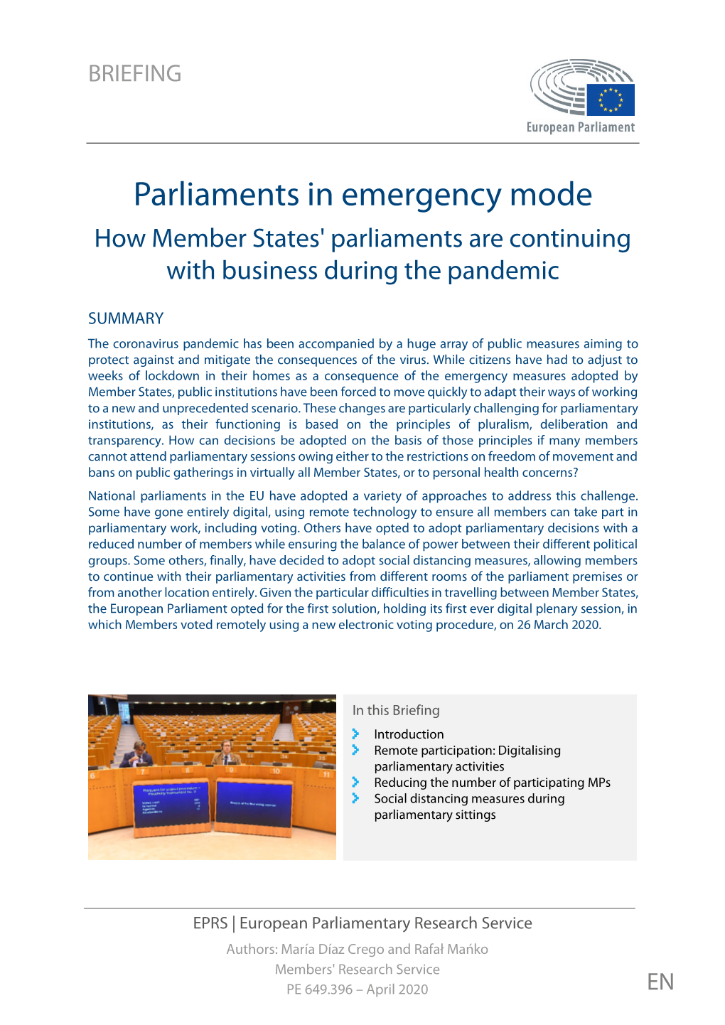 Parliaments in Emergency Mode: How Member States