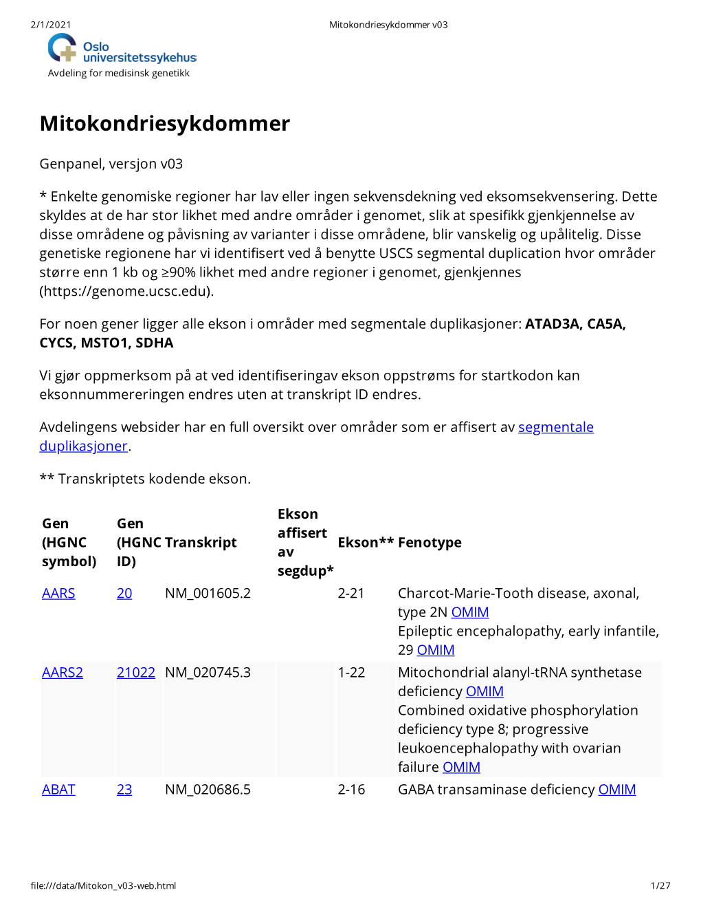 Mitokondriesykdommer V03