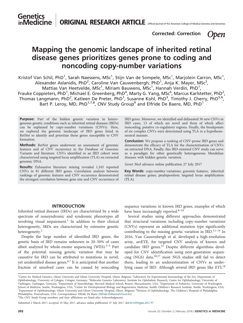 Mapping the Genomic Landscape of Inherited Retinal Disease Genes Prioritizes Genes Prone to Coding and Noncoding Copy-Number Variations