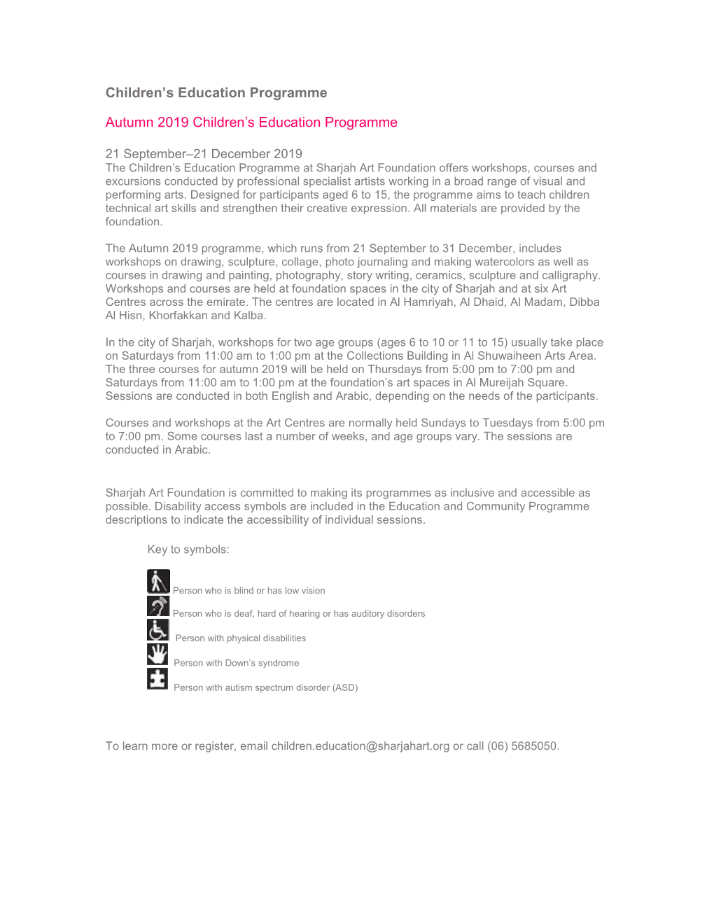 Autumn 2019 Children’S Education Programme