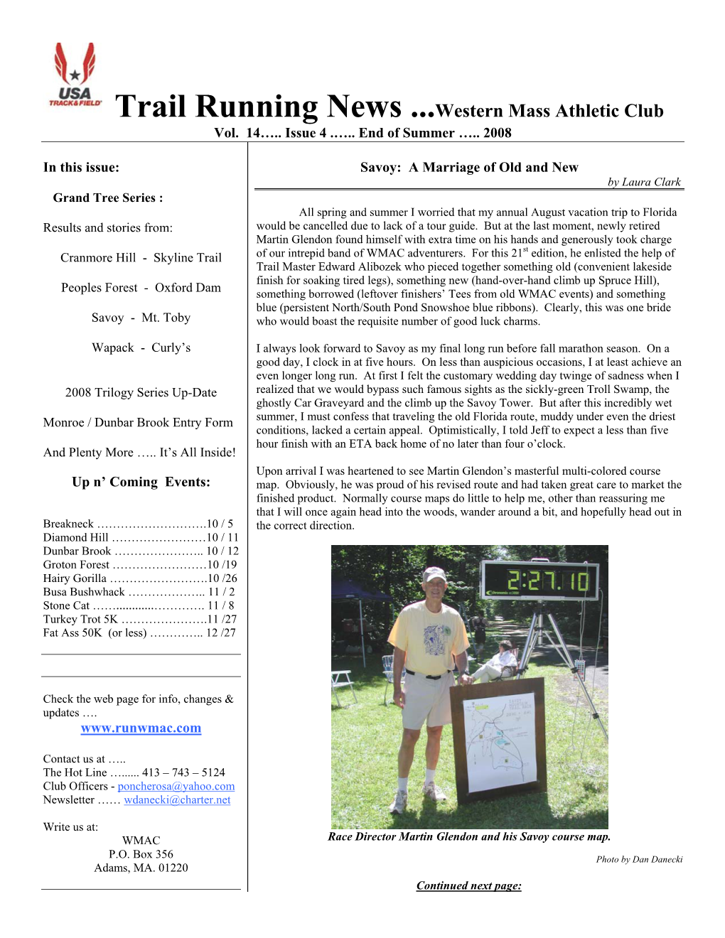 Trail Running News ...Western Mass Athletic Club Vol