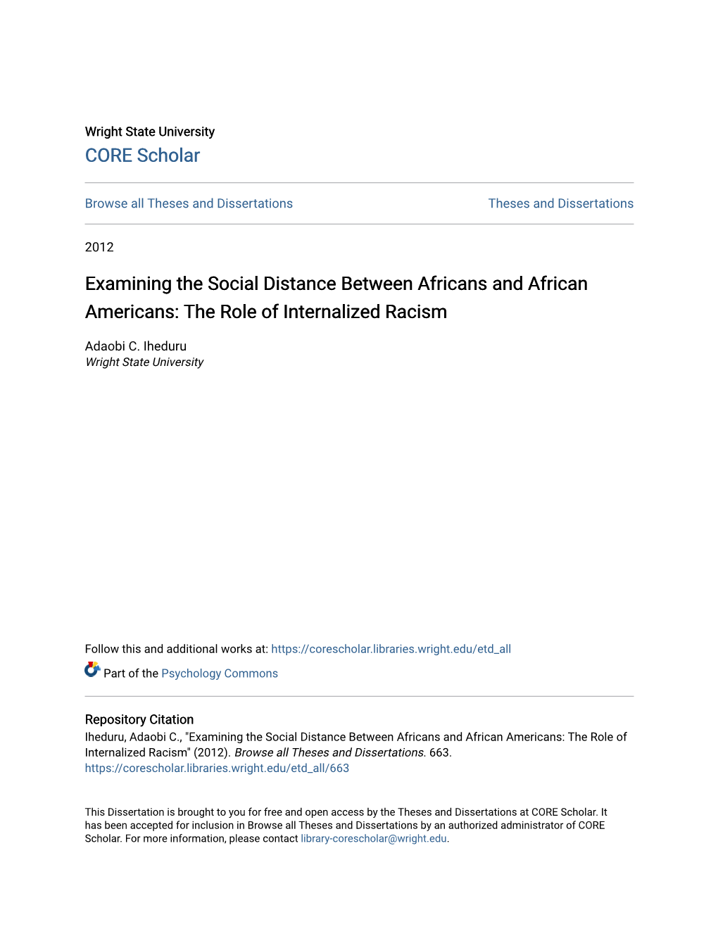 Examining the Social Distance Between Africans and African Americans: the Role of Internalized Racism