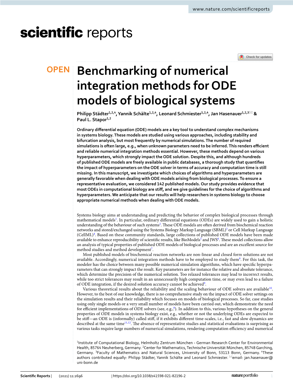 Benchmarking of Numerical Integration Methods for ODE