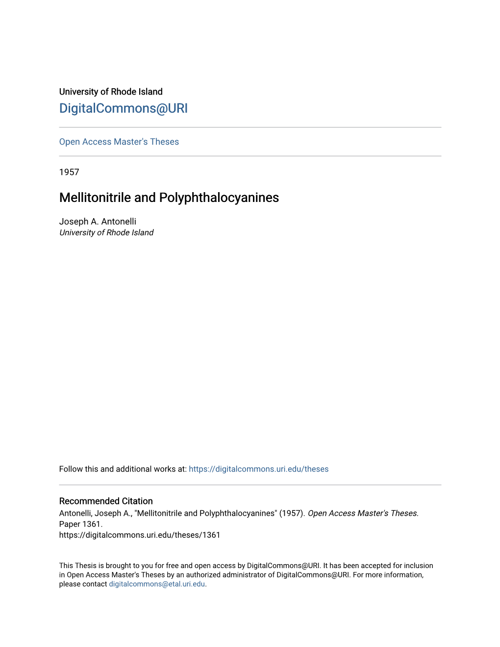 Mellitonitrile and Polyphthalocyanines