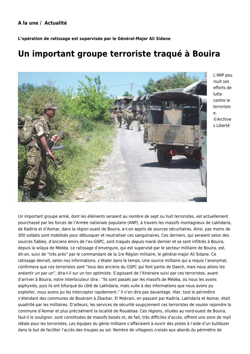 Un Important Groupe Terroriste Traqué À Bouira