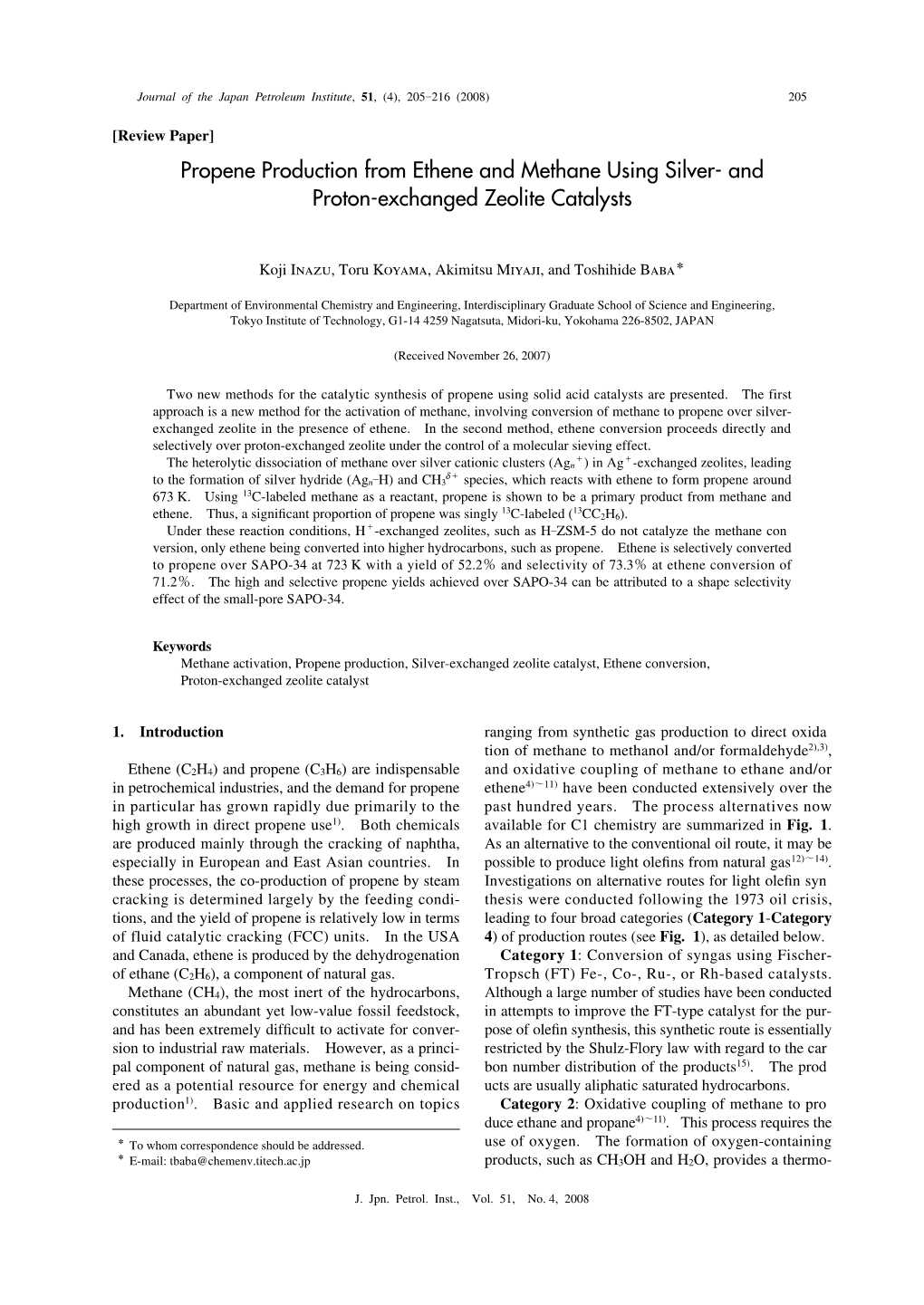 Propene Production from Ethene and Methane Using Silver- and Proton-Exchanged Zeolite Catalysts