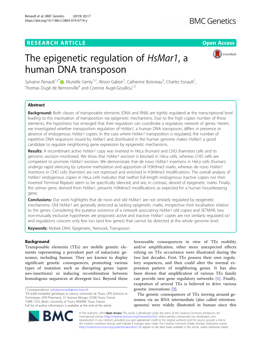 The Epigenetic Regulation of Hsmar1, a Human DNA Transposon